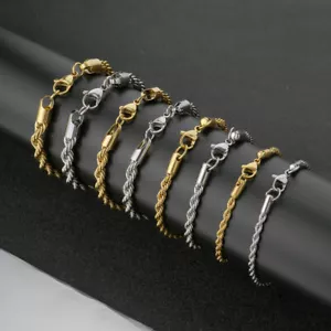 Brazalete brazalete cadena cuerda acero inoxidable chapado en oro 18k mujer hombre 3-6 mm 7-9"" - Imagen 1 de 17
