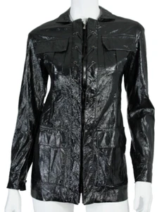 YVES SAINT LAURENT 2007 Black Shiny Coated Poly Collared Zip Safari Jacket 34 - Picture 1 of 9
