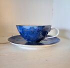 Vintage Fujita Kutani Porcelain Cups and Saucers Set Blue Chrysanthemum 5 Sets