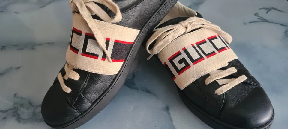 Gucci Ace Stripe Black 523469 US 10.5 Men's 03P Genuine Like New GUCCI SHOES - image 1 of 4