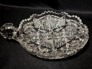 Antique AMERICAN BRILLIANT PERIOD Crystal 8" Divided Bowl - Unknown Maker McKee? - Picture 1 of 9