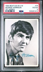 Tarjeta fotográfica 1964 B&W Beatles George Harrison primera serie # 15 resistente graduada PSA 4 - Imagen 1 de 2