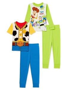 Kleinkind Figur Pull-On Rundhalsausschnitt grün/blau Pyjama Set, 4-teilig, Größe 3T - Bild 1 von 3