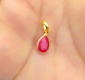 Lab Created Ruby Gold charm ,18k Gold Charm, Handmade Jewelry - Picture 1 of 6
