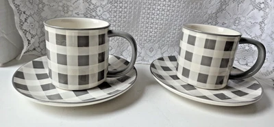Juego de 2 tazas y platos Robert Stanley a cuadros XL gris y blanco Buffalo Foto 1 de 4