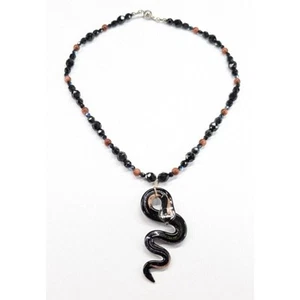 Smoky Quartz & Glass Faceted Beaded Silver Tone Pendant Necklace 20.5" Long - Picture 1 of 7