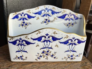 Antiguo portacartas francés de porcelana, pintado a mano azul y dorado, hecho en Francia - Imagen 1 de 11