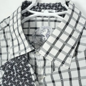 Bugatchi Mens Shaped Fit Gingham Check Shirt Black/White Logo Flip Cuff Size 3XL - Picture 1 of 8