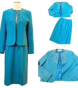 Vintage Adolph Schuman for Lilli Ann Skirt & Blazer Suit, Blue, Skirt Suit,Small - Picture 1 of 14