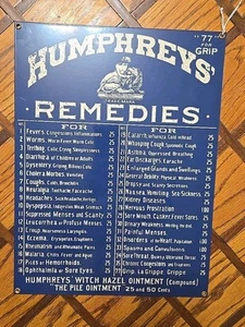 Antique Humphreys' Remedies Tin Sign from Display Medical Cabinet Door 16”X 12” - Picture 1 of 5