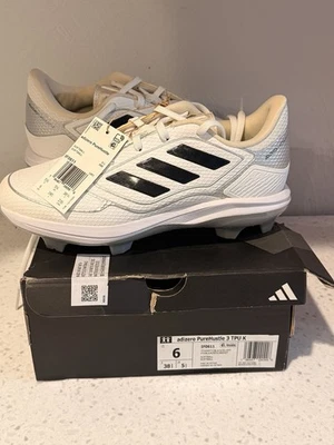 (NEW) Adidas Adizero Pure Hustle 3 Softball Cleats Size 6 Women - WHITE & SILVER - Image 1 of 4