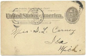 US #UX12 1896 1c Jefferson Postal Card Used From Monroe Michigan - Picture 1 of 1