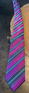 NWT BACHRACH PURPLE TEAL BOSTON STRIPE MENS POLY TIE - Picture 1 of 6