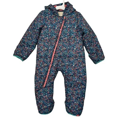 Traje de nieve de una pieza 24 meses cremallera puño delantero sobre manos pies azul floral Foto 1 de 4