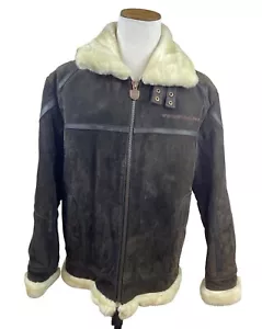 Phat Farm Mens Shearling Aviator Jacket Cuffs Brown Size 2XL - Picture 1 of 11