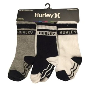 Hurley Infant 12-24 Months Grippy Socks Black Gray White 3 Pairs - Picture 1 of 5