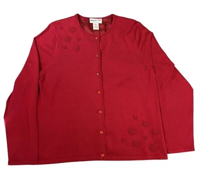 Pendleton Red Cardigan Sweater With Floral Embroidery Silk/Nylon Blend Lined - L - Image 1 of 4