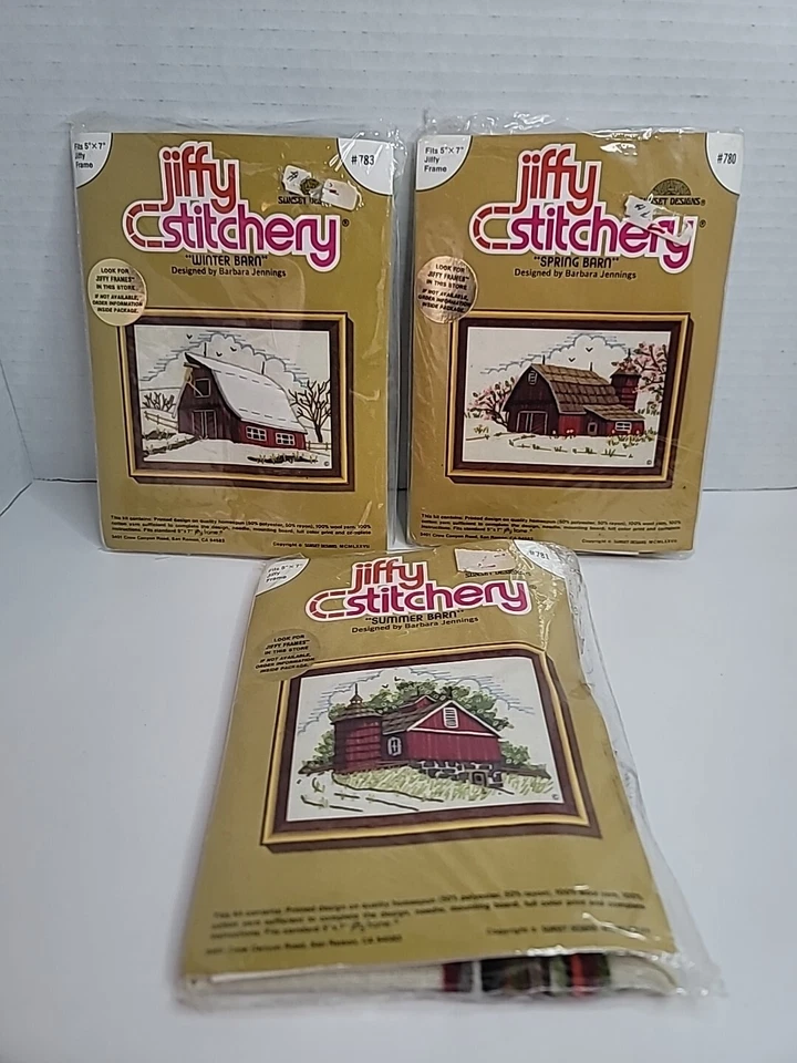 3 kits de punto de cruz contados diseños de puesta de sol de costura de Jiffy vintage escenas de granero  Foto 1 de 4