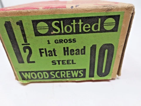 VINTAGE CONTINENTAL 1-1/2 X 10 SLOTTED FLAT HEAD STEEL WOOD SCREWS Wood (144) Cover