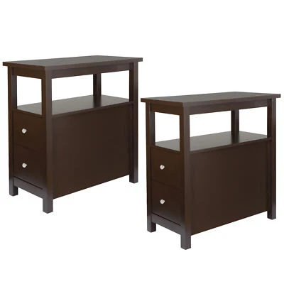 Set of 2 Chairside End Table with 2 Drawer Shelf Narrow Table for Living Room - Image 1 of 4