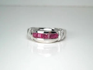 Red Rudy & White CZ 5 Stone 1 CT Wedding Promise Band 935 Argentium Silver Ring - Picture 1 of 7