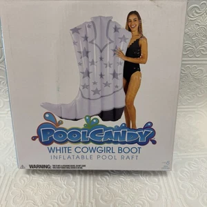Piscina Caramelo Blanco Vaquera Bota Forma con Estrellas Grande Inflable Piscina Flotador - Imagen 1 de 4