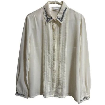 Blusa vintage Koret talla 14 abotonada bordada floral imitación perlas núcleo de cabaña Foto 1 de 4