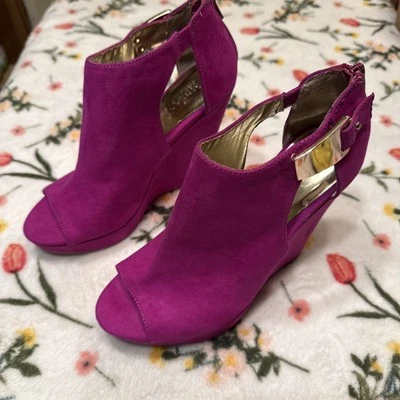 Carlos Santana Manchester Purple  Wedges Chrome Buckle Zipper Peep Toe Women's Foto 1 de 4