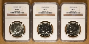 1965 1966 1967 SMS Kennedy Silver Half Dollars NGC MS67 - Picture 1 of 2