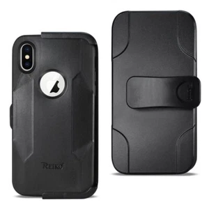 Reiko iPhone X/iPhone XS 3-in-1 Hybrid Heavy Duty Holster Combo Case in Black - Picture 1 of 4