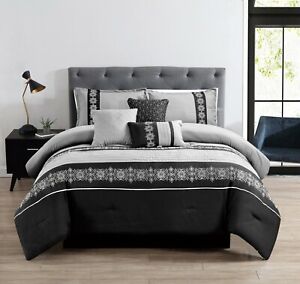 7 Piece Comforter Set Embroidered Design Bed in a Bag Microfiber Comforters Set
