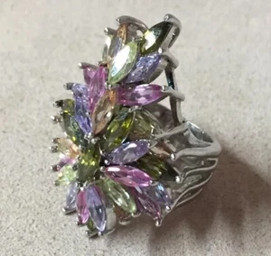 Sterling Silver LL Signed Multi Stone Coctail Ring 6.75” - Picture 1 of 9