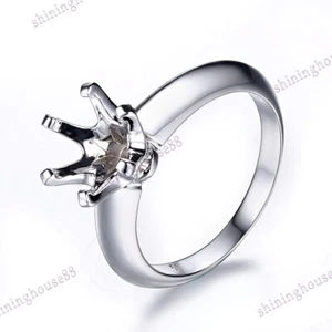 Solid 10k White Gold Round 9mm Semi Mount Six Prongs Ring Setting Fine Jewelry - Picture 1 of 6