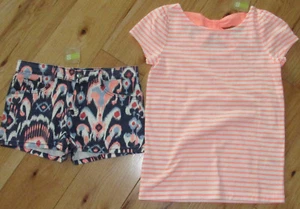 Crazy 8 neon striped top & batik denim patterned shorts set NWT XL 14 girls' - Picture 1 of 3