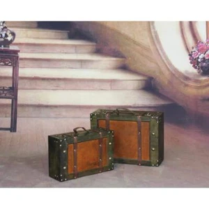 Vintiquewise Antique Carry on Suitcase Storage Box with Hinged Lids in Brown - Picture 1 of 6