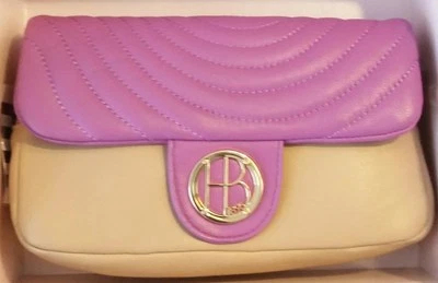 HENRI BENDEL NO.7 QUILTED LEATHER WRISTLET BLOCKED IN PURPLE MULTI NWT - Image 1 of 4