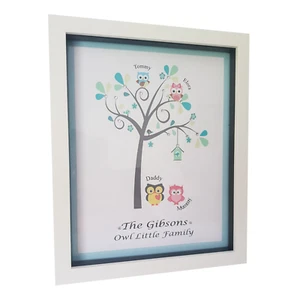 PERSONALISED OWL LITTLE FAMILY FREE FRAME Birthday Gift or Valentines Wife Mum - Picture 1 of 7