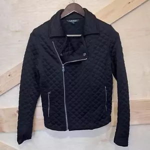 Lauren Ralph Lauren Damen Small Moto Jacke Rautensteppung Schwarz Silber - Bild 1 von 13