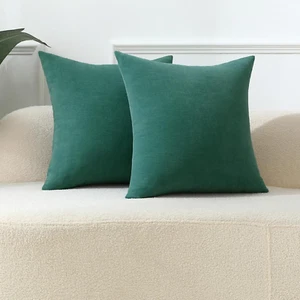 Turquoise Green Cozy Soft Throw Pillow Covers, Decorative Chenille Square Couch - Picture 1 of 12