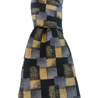 Галстук BOLGHERI Woven Geo Design темно-синий, серый, золотой 100% шелк 57 дюймов x 3,5 дюйма - Изображение 1 из 4