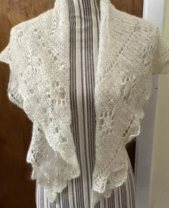 Vintage Ivory Angora Knit Shawl Wrap - Picture 1 of 11