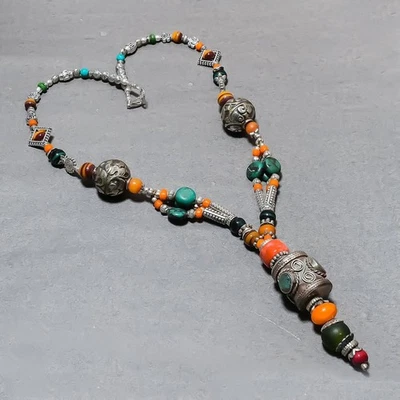 Turquoise Amber Yellow Onyx Handmade Bohemian Beaded Jewelry Necklace 18" SR 704 - Image 1 of 4