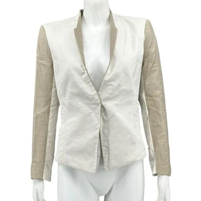 Chaqueta Helmut Lang Intermix Mujer 2 Crema Blazer Lino Algodón Color Bloque Oficina Foto 1 de 4