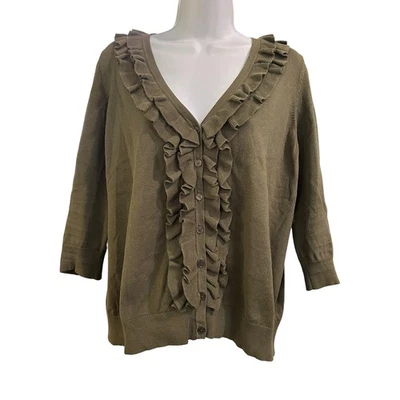 Cárdigan Talbots Mujer Pequeño Verde Oliva Algodón Pima Abotonado Volantes Talla 1XP Foto 1 de 4