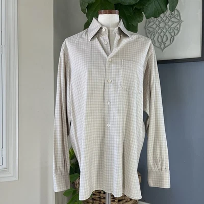 Ermenegildo Zegna Shirt XL Silk Cotton Beige Gray Brown Long Sleeve Dress GUC - Image 1 of 4