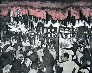 RARE ORIGINAL MIRANDA HALSBY R.B.A ETCHING London Riots Language of the Unheard - Picture 1 of 1