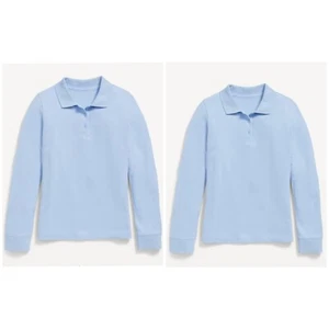 Lot Of 2 Old Navy Light Blue Uniform Collar Long Sleeve Pique Polo Size L 10/12 - Picture 1 of 6
