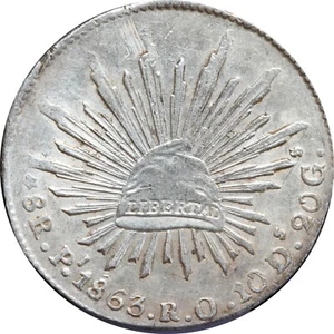 Mexico 8 Reales PI 1863 R.O. Potosi, KM# 377.12 - Picture 1 of 2
