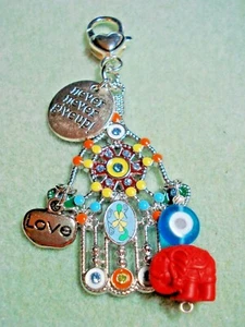 3 5/8" Hamsa "Love" & "Never Never Give Up" Good Luck & Evil Eye Key Ring Glitz - Picture 1 of 13
