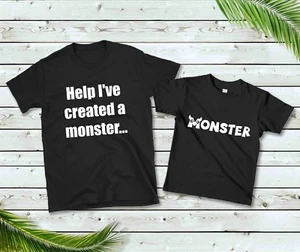 Help I've Create a Monster Matching papá and hijo hija camiseta negra  - Imagen 1 de 1